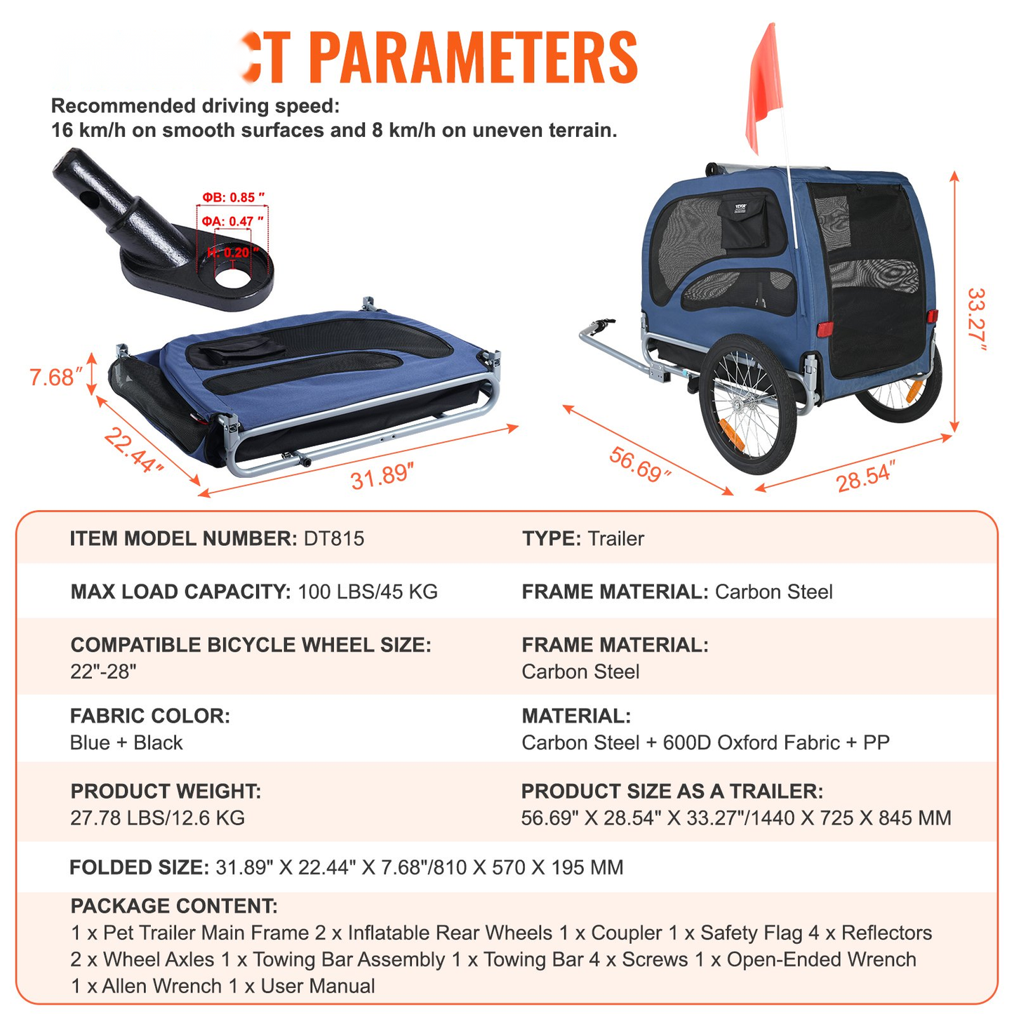 Dog Bike Trailer – Folding Frame 100 lbs