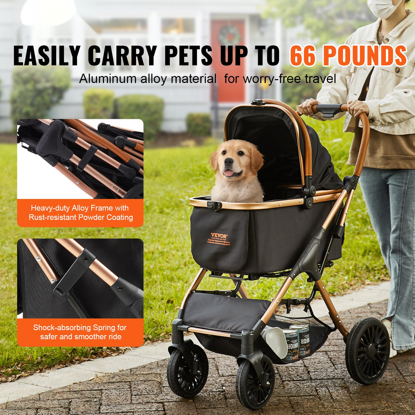 Dog Stroller with Brakes – 66 lb Capacity