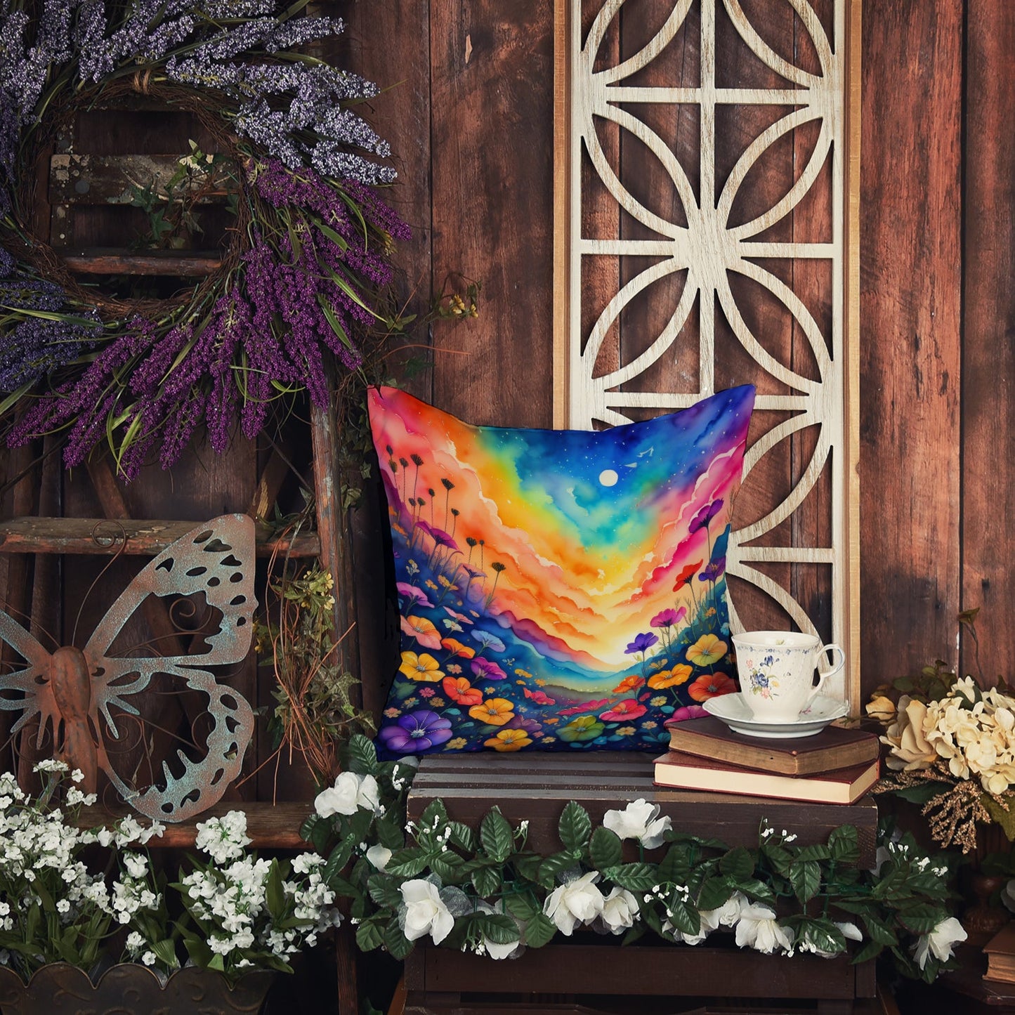 Colorful Petunias Art Throw Pillow – Indoor & Outdoor Use