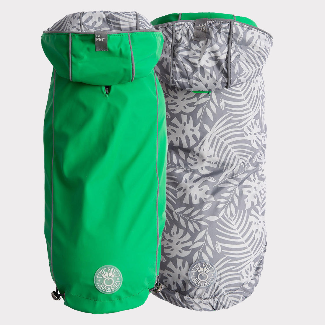 Reversible Dog Raincoat – Waterproof, Elasto-Fit, Tackable Hood, Green