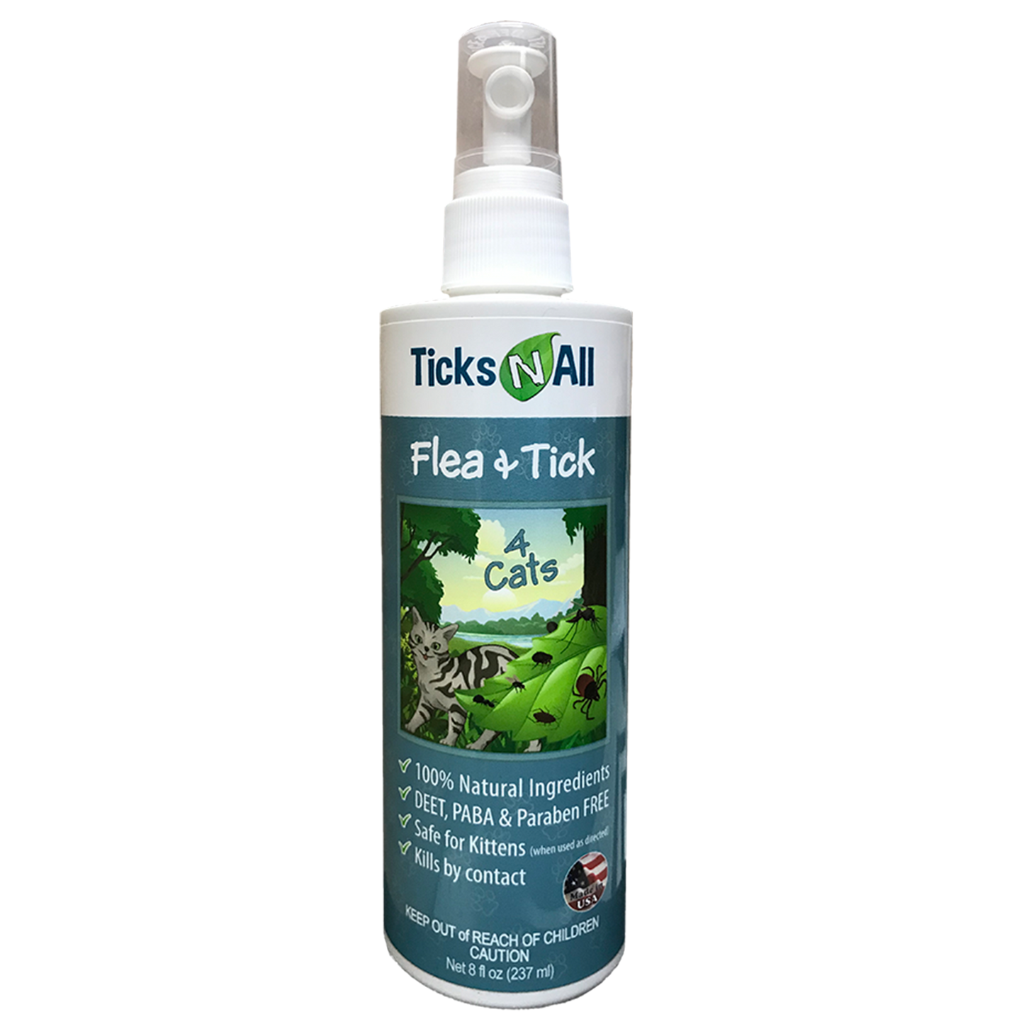 Natural Flea & Tick Spray for Cats – 8oz Formula