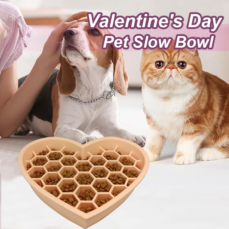 Heart Pattern Slow Feeder Bowl – Anti-Bloat Silicone