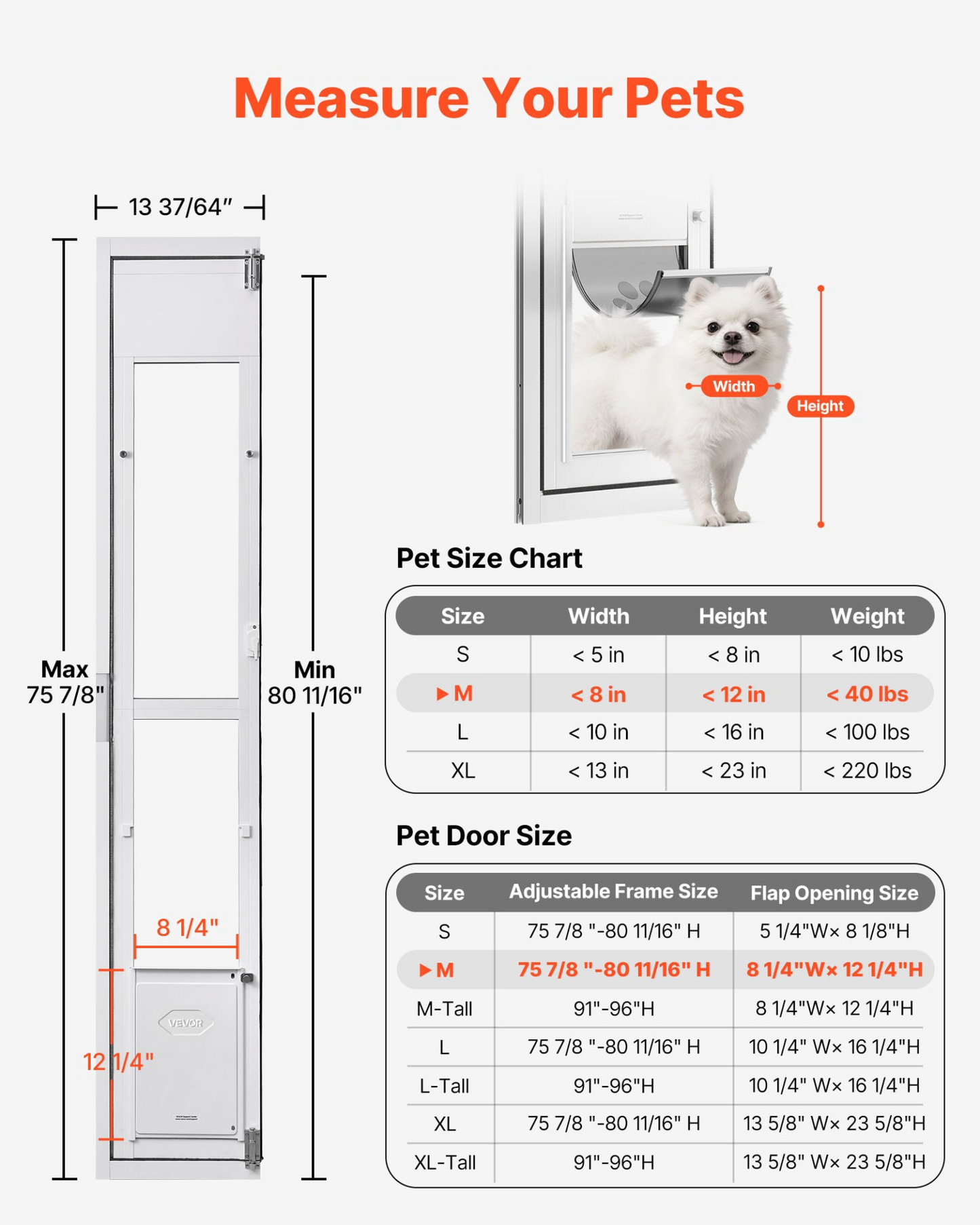 Sliding Glass Dog Door Adjustable 76–81" Aluminum