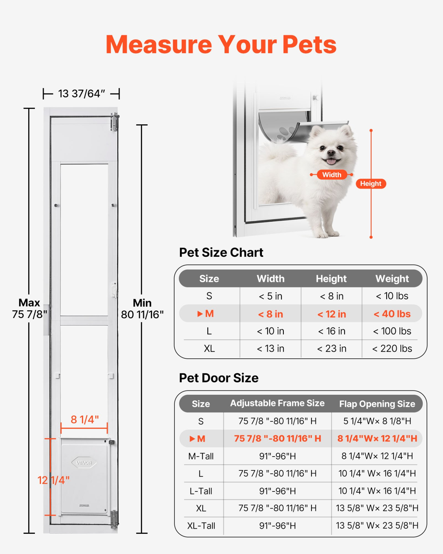 Sliding Glass Dog Door Adjustable 76–81" Aluminum