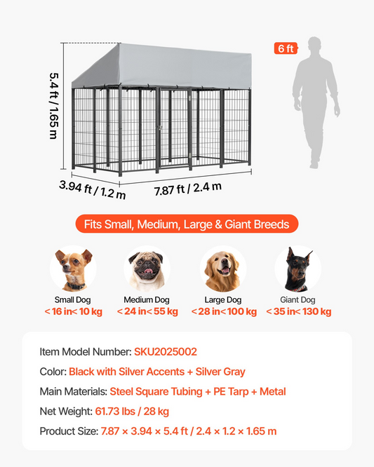 Large Outdoor Dog Kennel with Waterproof Roof Cover