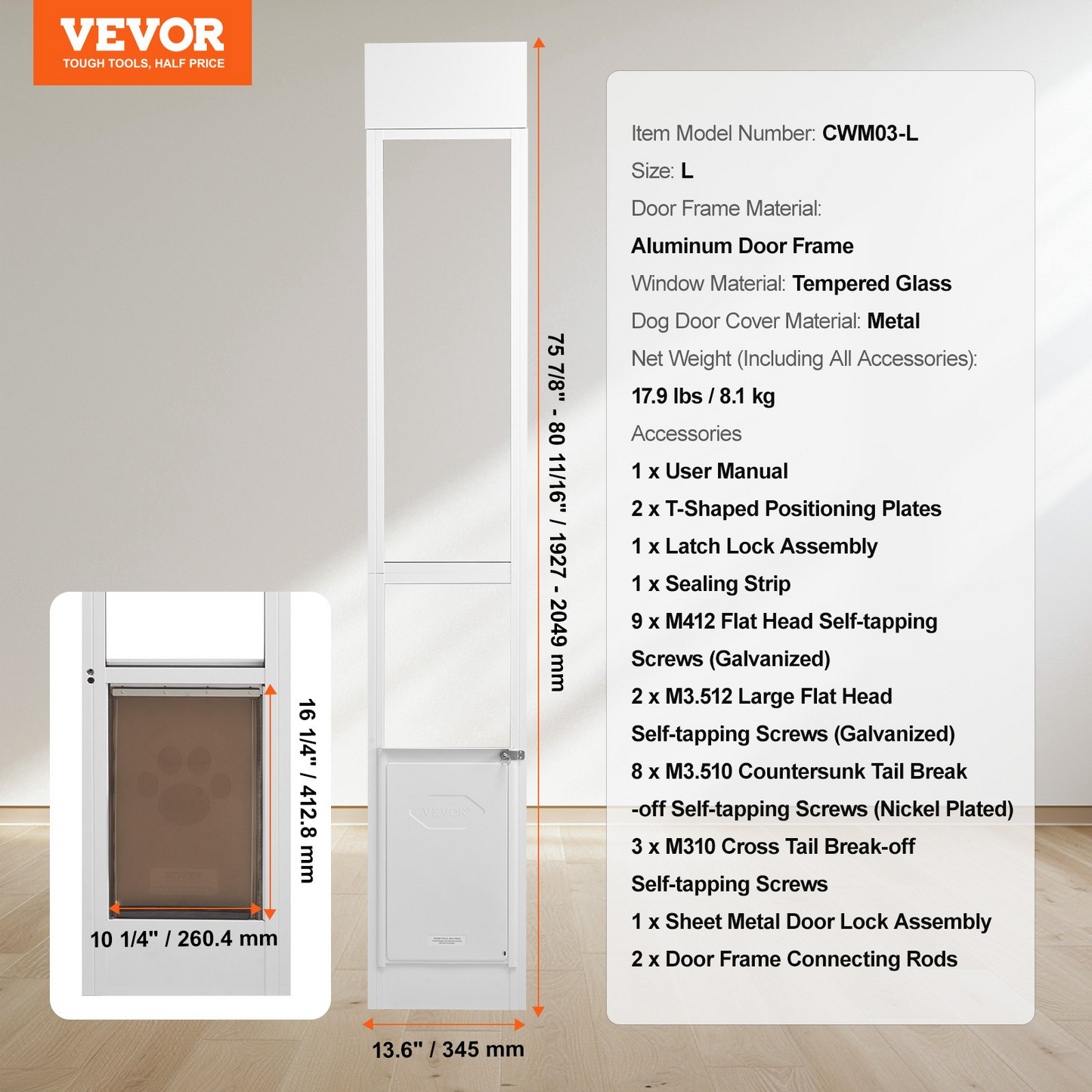 Sliding Glass Dog Door Aluminum Frame Medium Dogs – photo 4