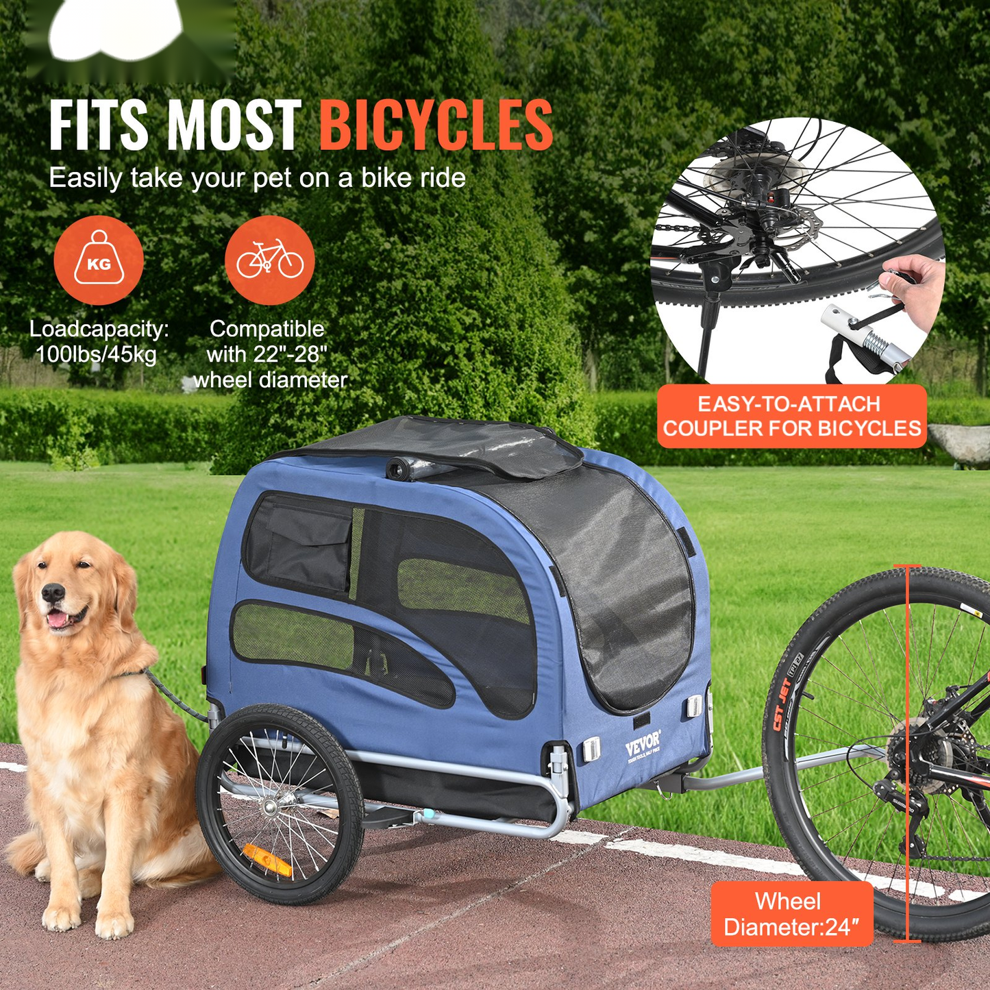 Dog Bike Trailer – Folding Frame 100 lbs