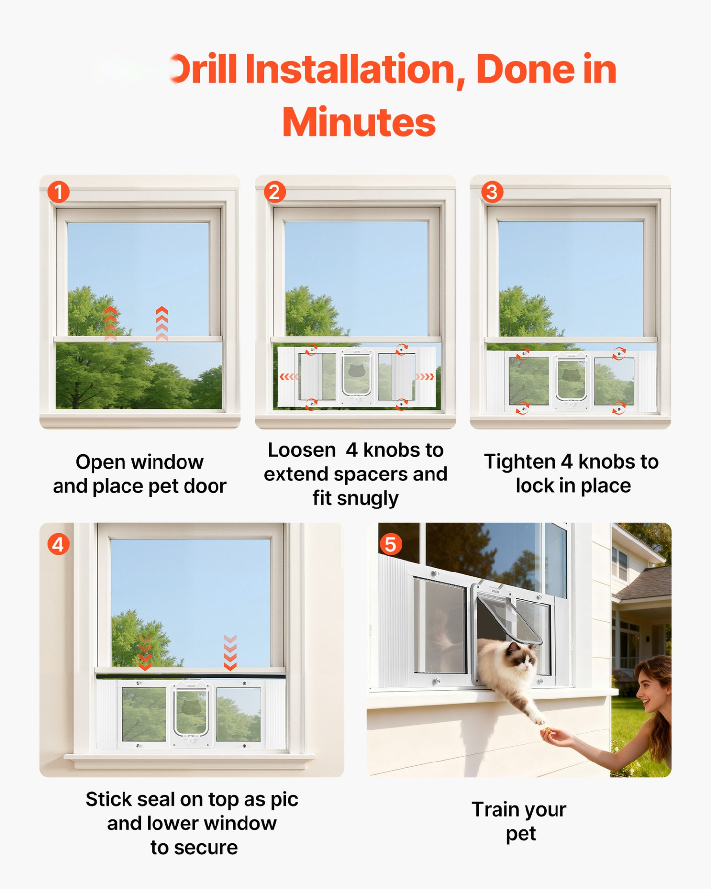 Window Cat Door Insert – Aluminum Frame, 35–40in Fit