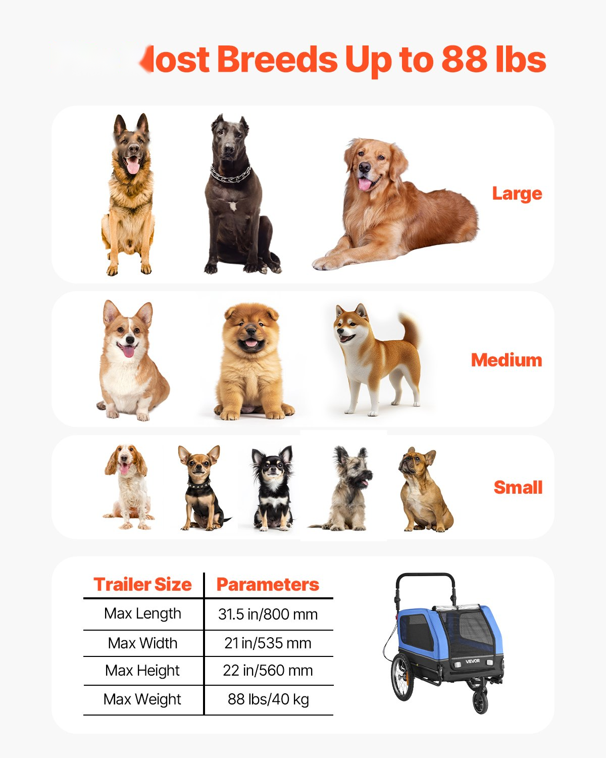 Dog Bike Trailer & Stroller – 88 lb Capacity