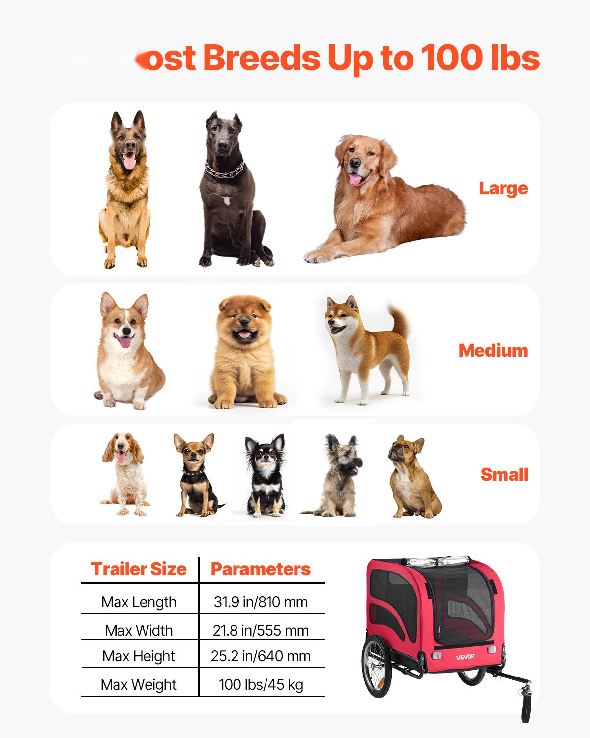 Dog Bike Trailer – Up to 100 lbs Capacity
