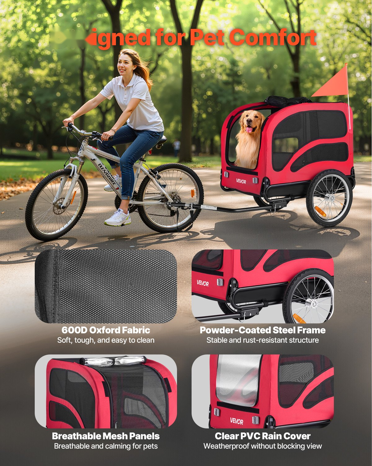 Dog Bike Trailer – Up to 100 lbs Capacity