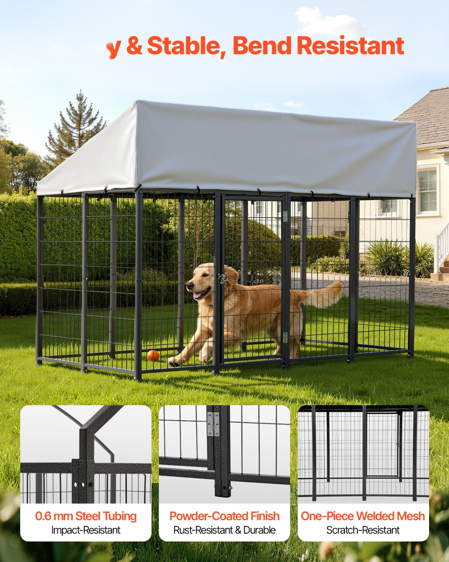 Outdoor Dog Kennel Run – Waterproof Roof & Covered Base