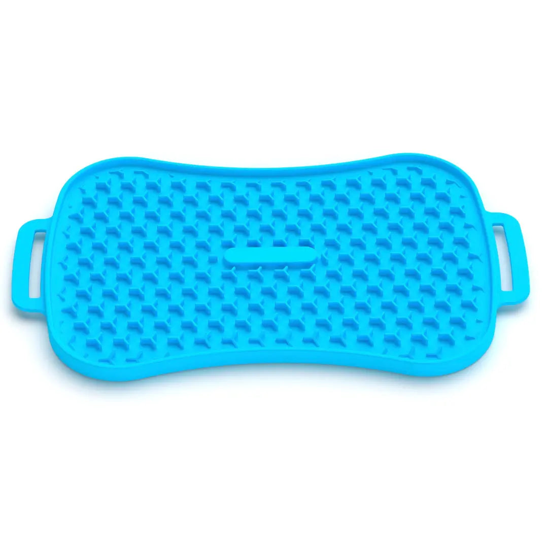 Blue silicone lick mat insert for 4-in-1 slow feeder dog bowl, textured surface