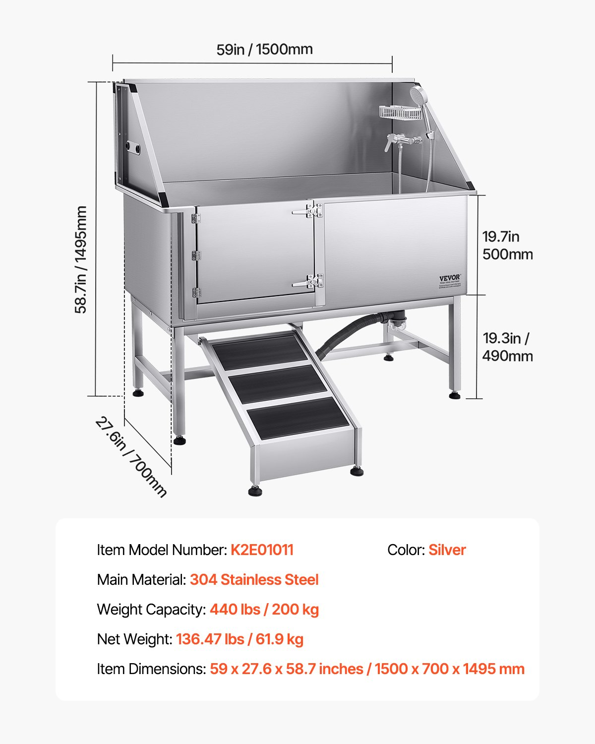 62-Inch Stainless Steel Dog Washing Station with Ramp – photo 6