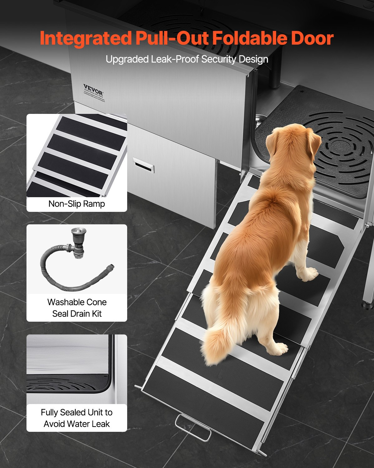 Stainless Steel Dog Washing Station Tub with Ramp 61" – photo 2
