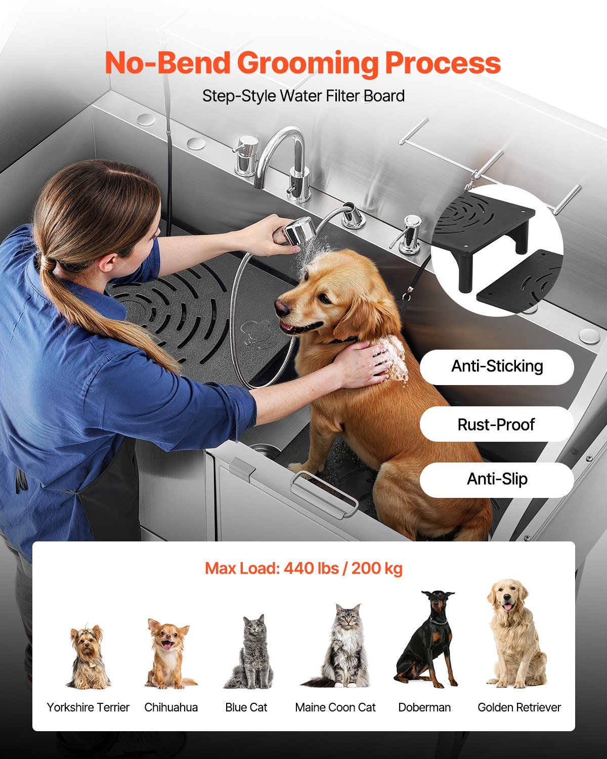 Stainless Steel Dog Washing Station Tub with Ramp 61" – photo 3