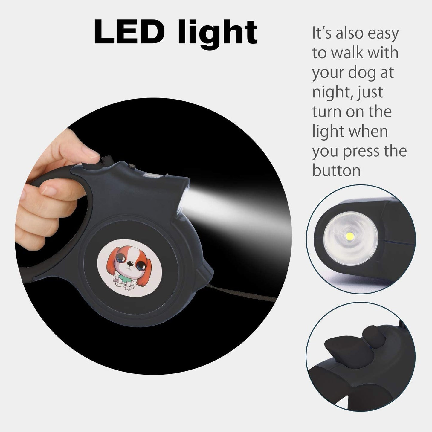 LED Retractable Dog Leash with Flashlight – 16.4 ft, Up to 55 lbs, Blue