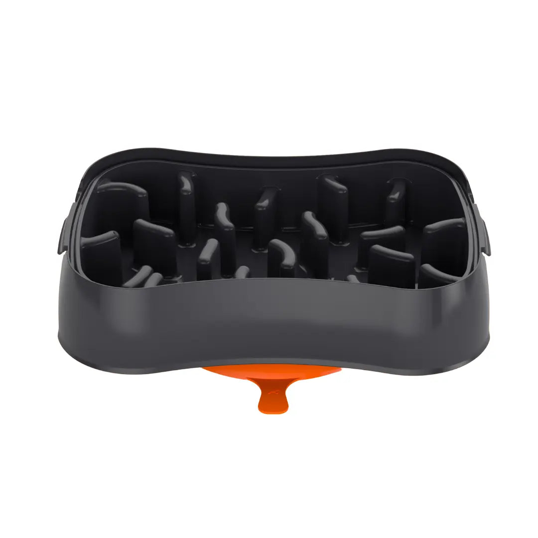 Dark grey 4-in-1 slow feeder dog bowl without lick mat, showing anti-bloat nubs interior