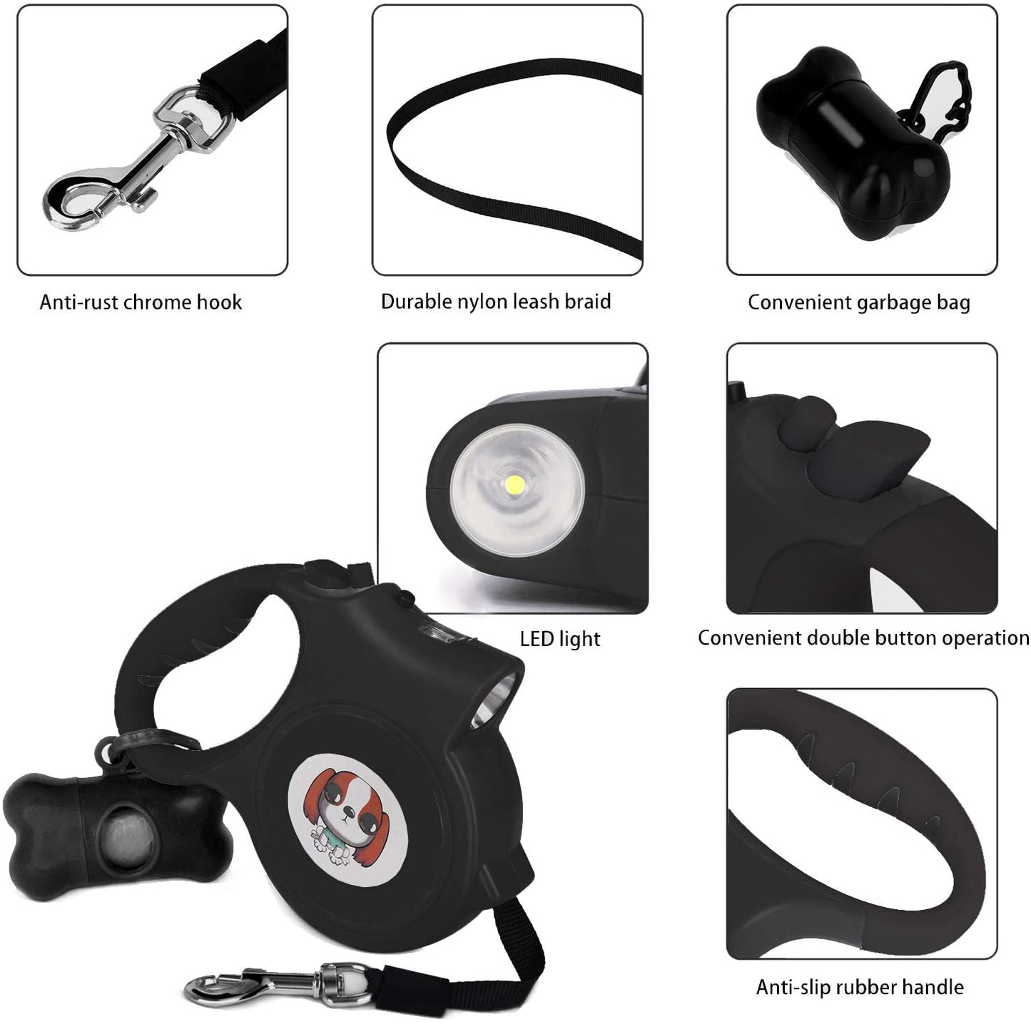 LED Retractable Dog Leash with Flashlight – 16.4 ft, Up to 55 lbs, Blue