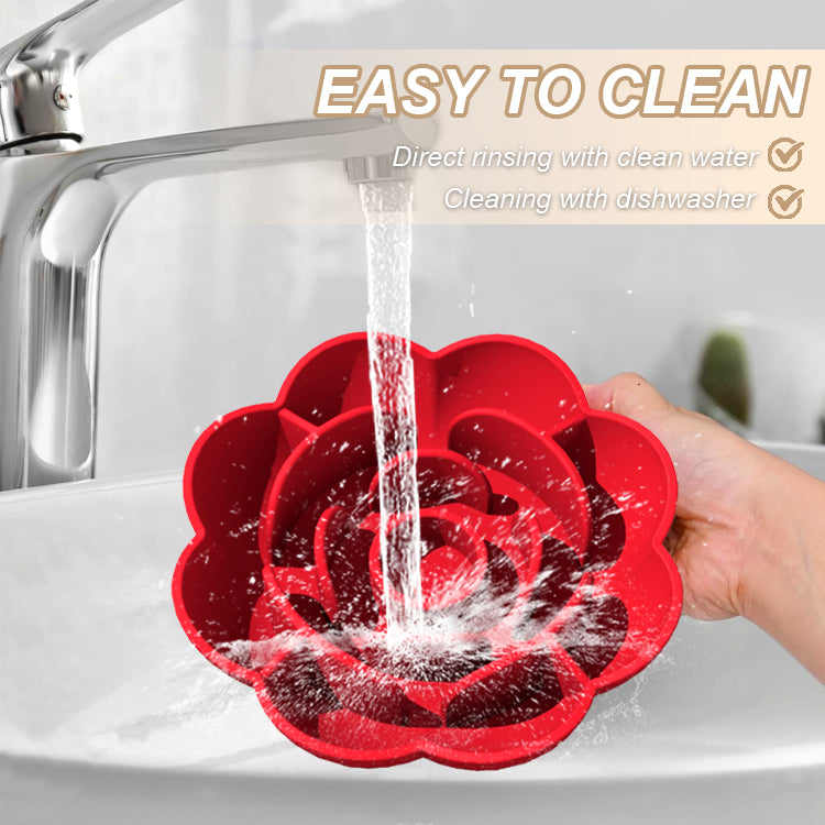 Rose Pattern Slow Feeder Bowl – Food-Grade Silicone