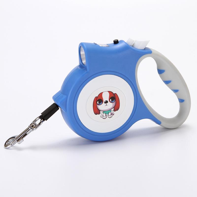 LED Retractable Dog Leash with Flashlight – 16.4 ft, Up to 55 lbs, Blue