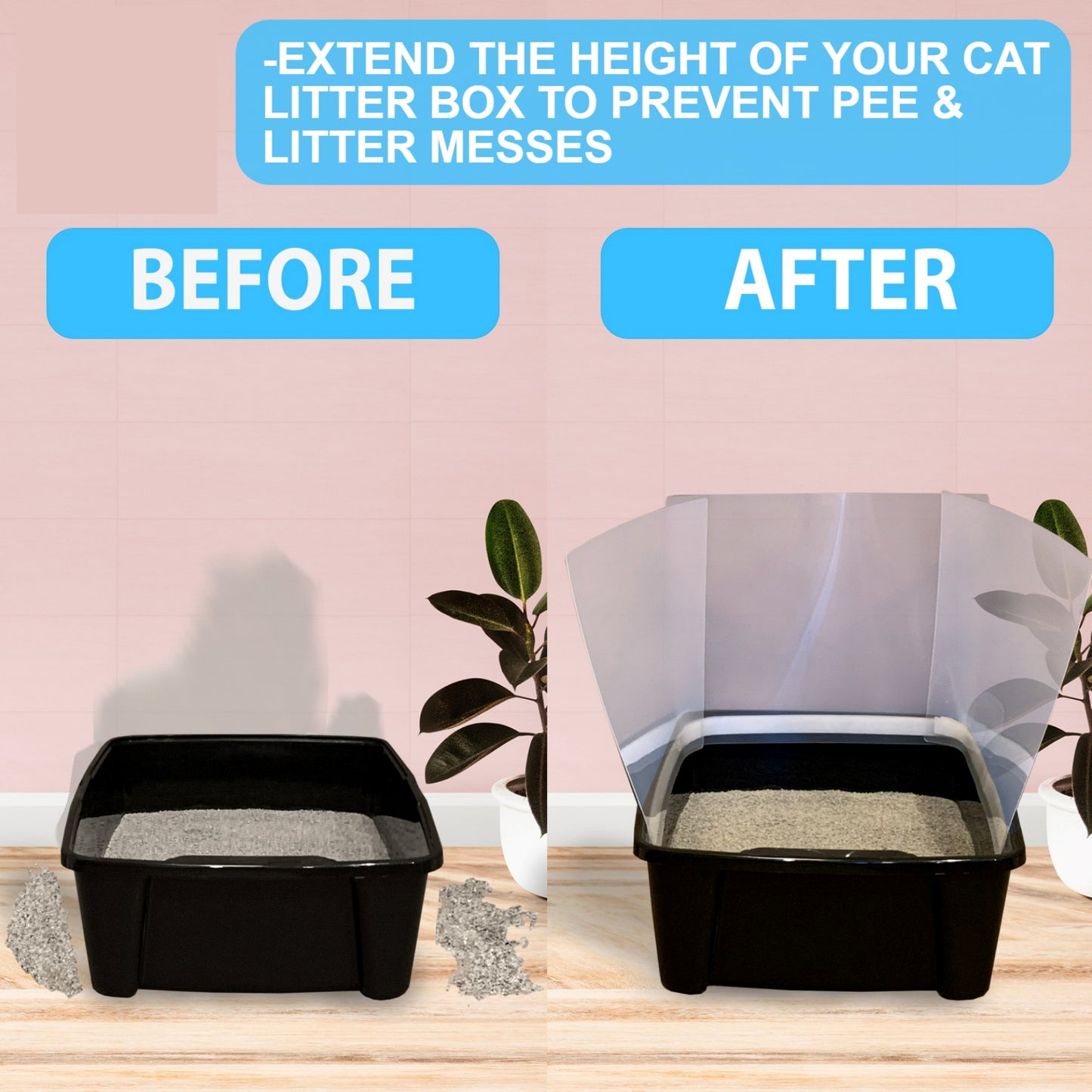 Transparent Litter Box Shields – Stop Pee Spray & Splatter