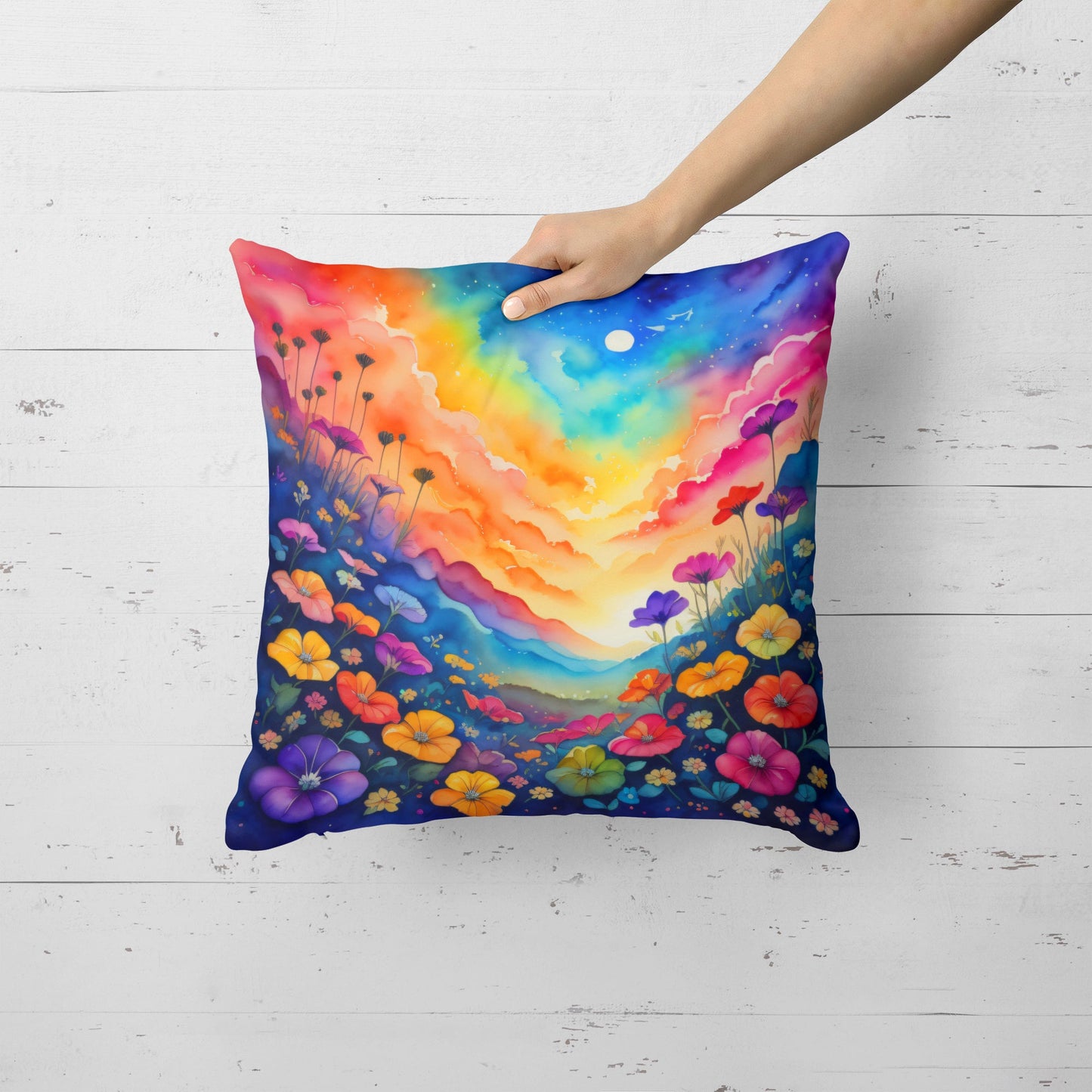 Colorful Petunias Art Throw Pillow – Indoor & Outdoor Use