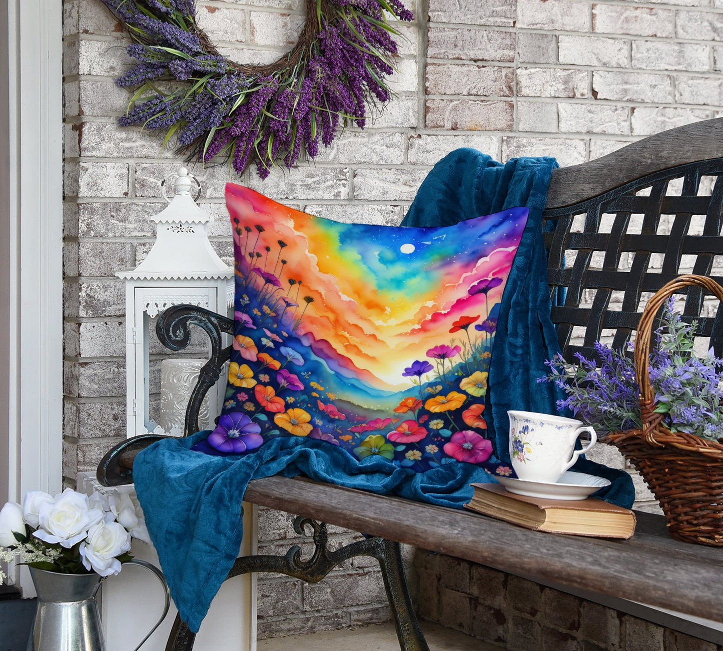 Colorful Petunias Art Throw Pillow – Indoor & Outdoor Use