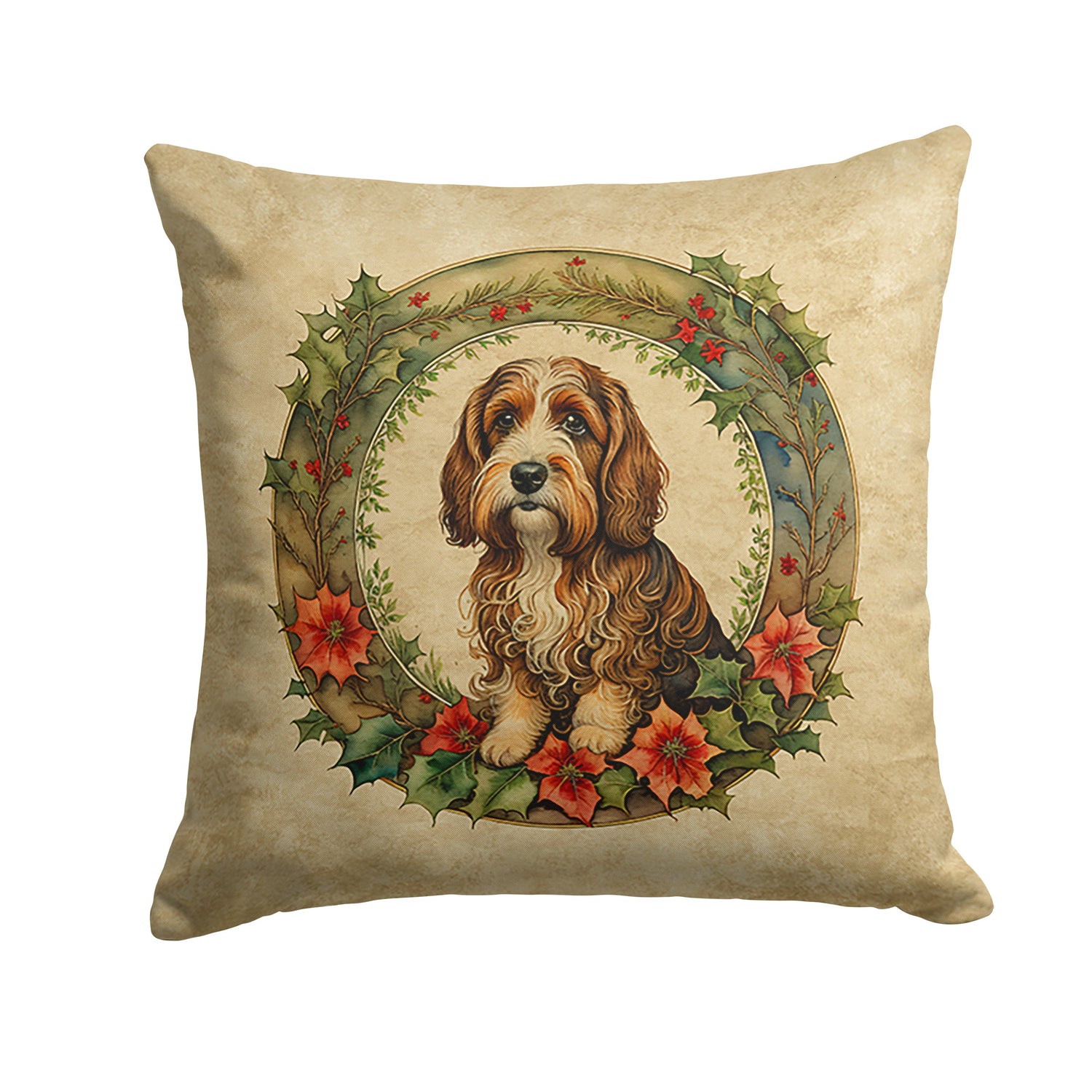 Petit Basset Griffon Vendeen Christmas Flowers Throw Pillow - front view