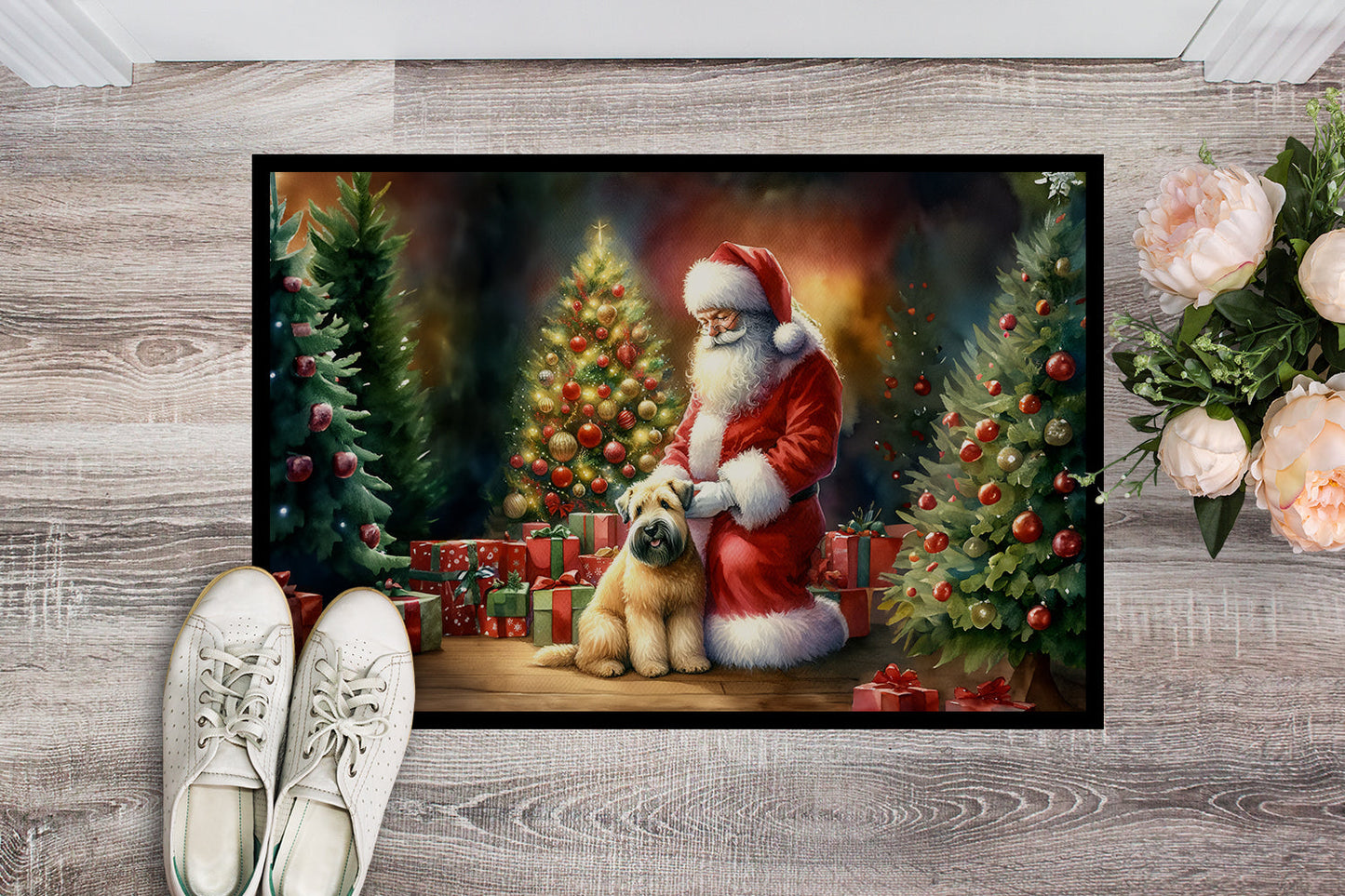 Wheaten Terrier & Santa Claus Holiday Doormat