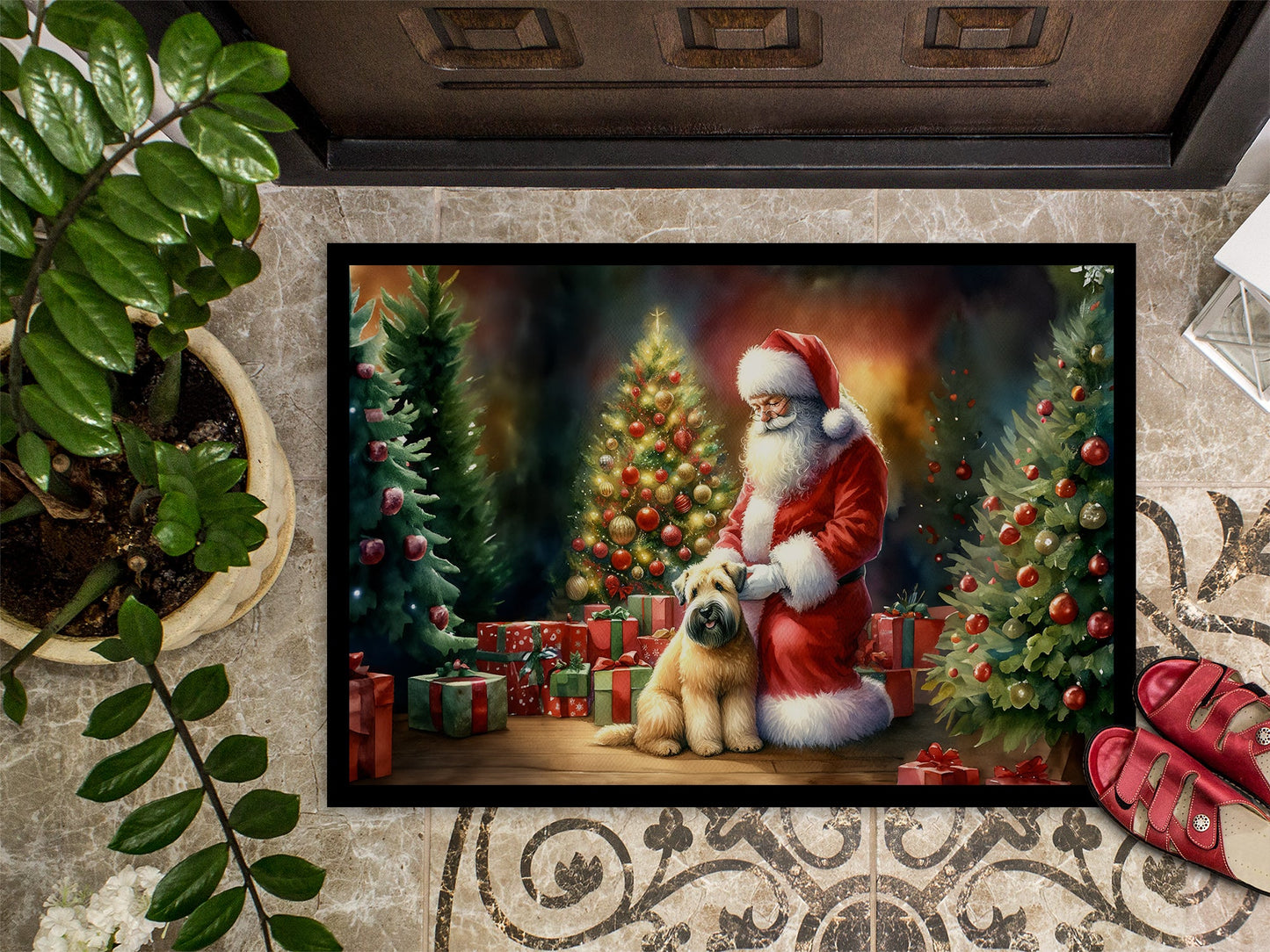 Wheaten Terrier & Santa Claus Holiday Doormat
