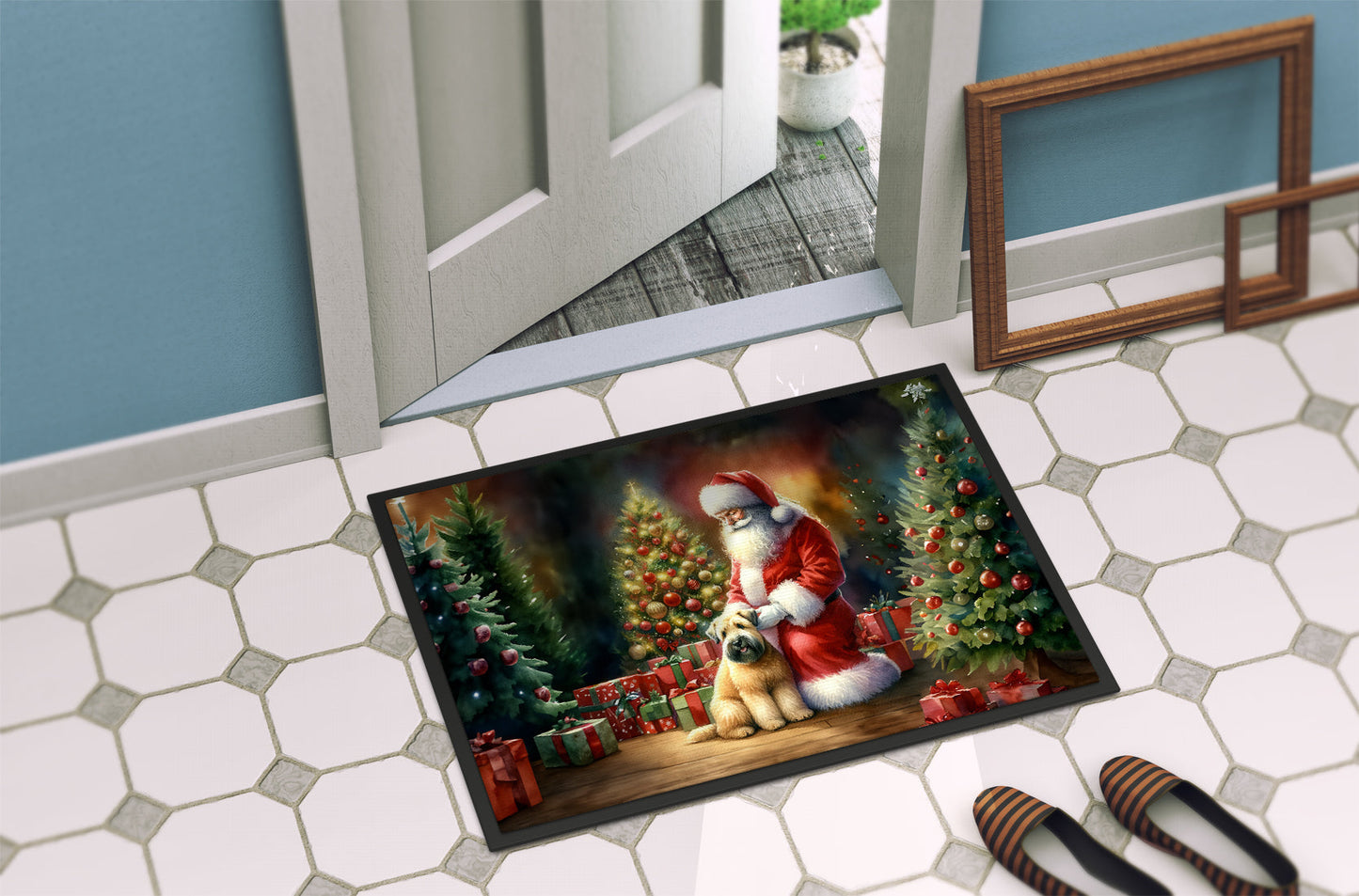 Wheaten Terrier & Santa Claus Holiday Doormat