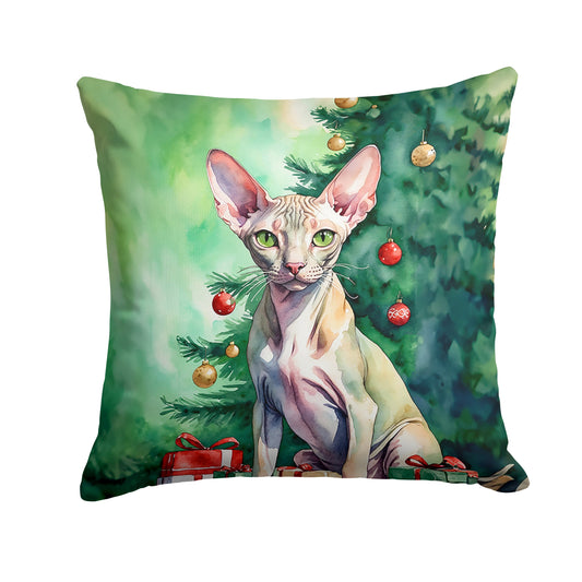 Peterbald Cat Christmas Tree Throw Pillow – 18x18in