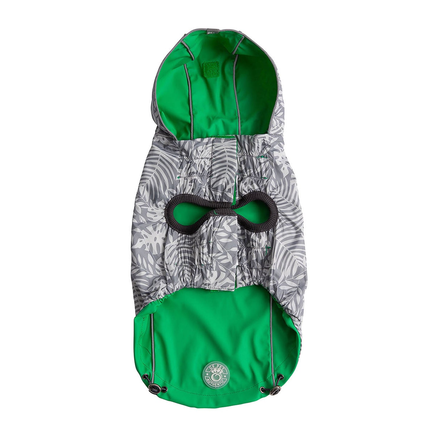 Reversible Dog Raincoat – Waterproof, Elasto-Fit, Tackable Hood, Green