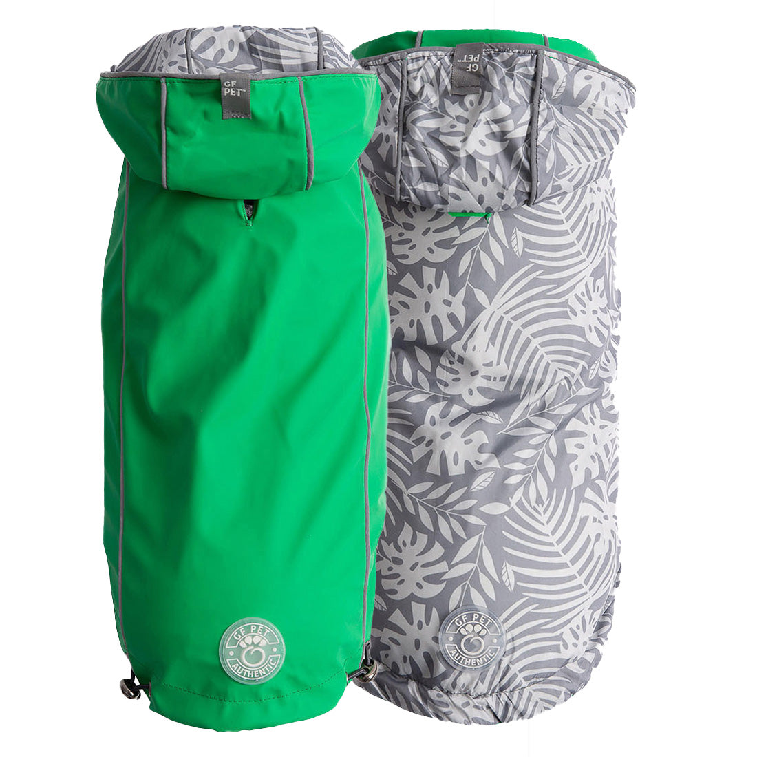 Reversible Dog Raincoat – Waterproof, Elasto-Fit, Tackable Hood, Green