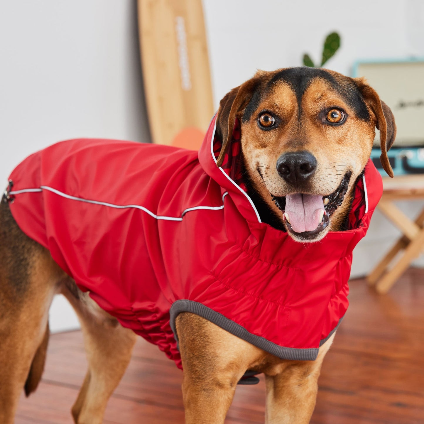 Elasto-Fit Reversible Dog Raincoat – Waterproof, Red/Red