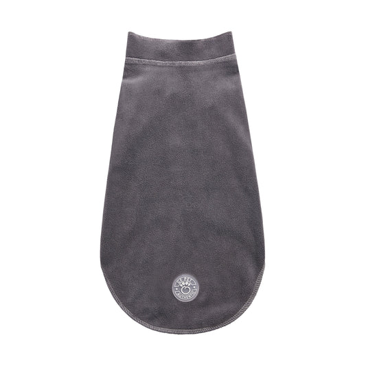 GF Pet Gondola charcoal micro polar fleece dog base layer front flat view with GF Pet logo on white background