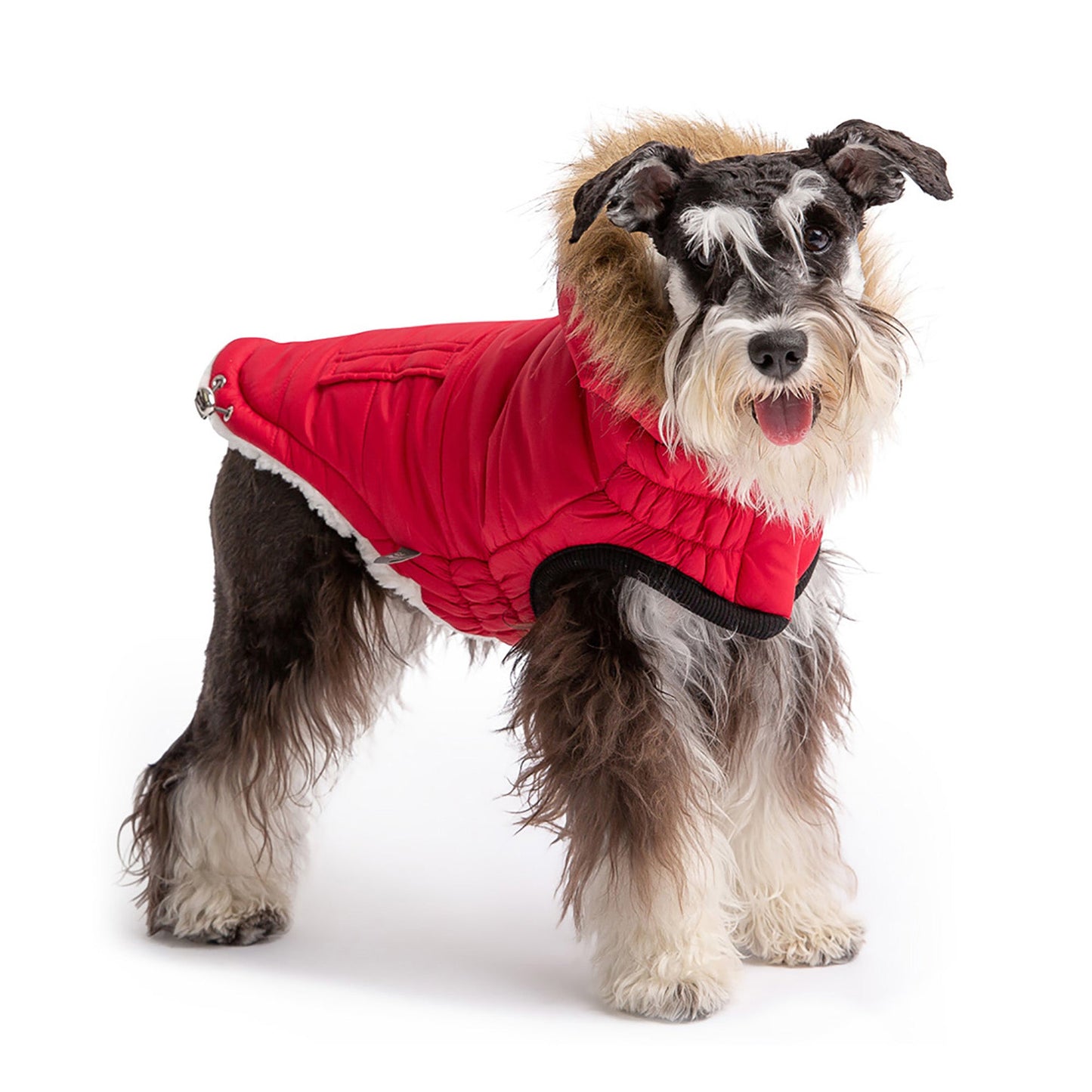 Urban Dog Parka – Red | Vegan Fur Hood, Sherpa Lining