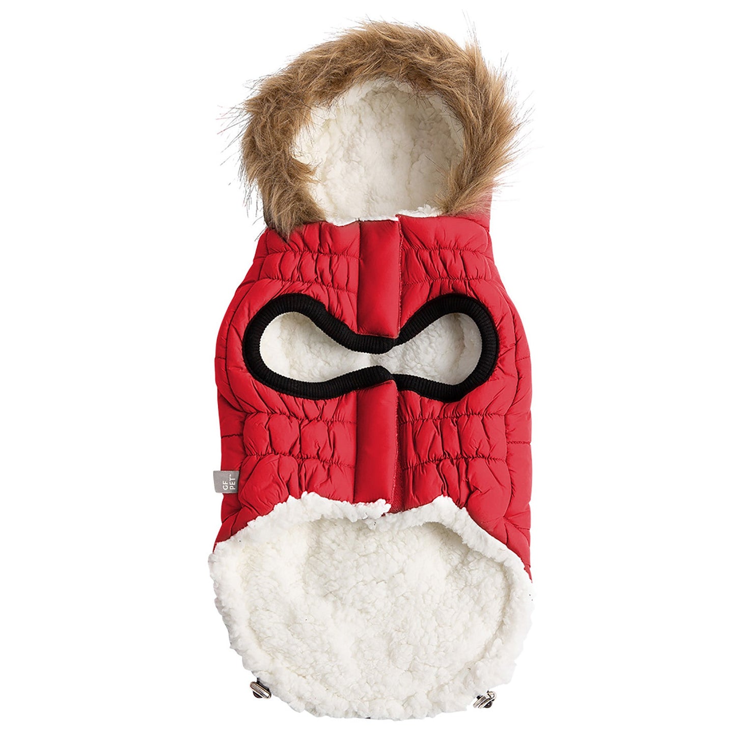 Urban Dog Parka – Red | Vegan Fur Hood, Sherpa Lining