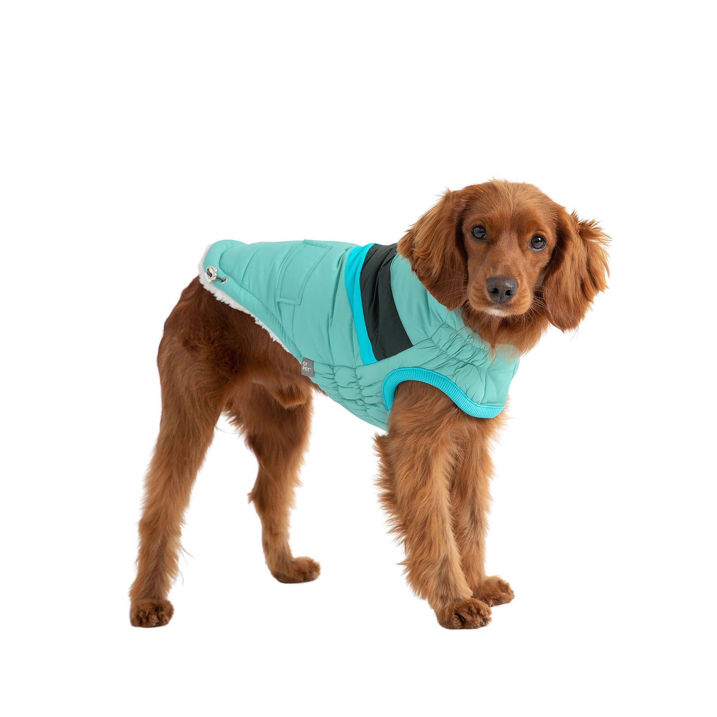 Dog Jacket – Alpine Puffer Retro Chevron Aqua