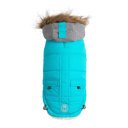 Winter Sailor Dog Parka – Aqua | Fleece-Lined Hood