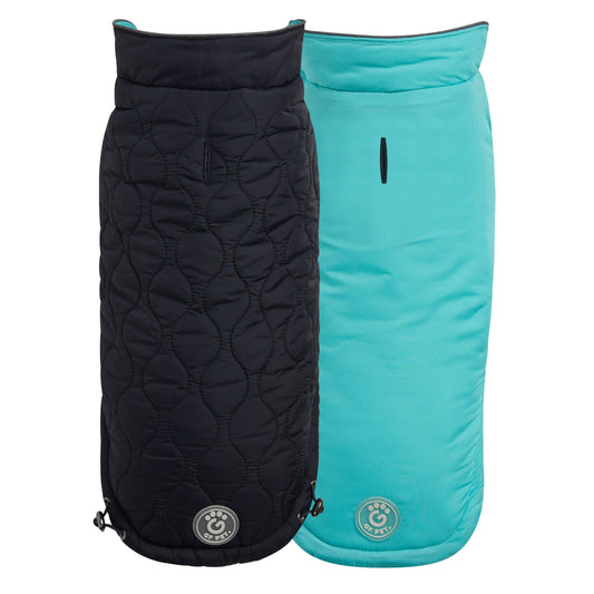 Reversible Chalet Dog Jacket – 2-in-1 Waterproof, Black/Aqua