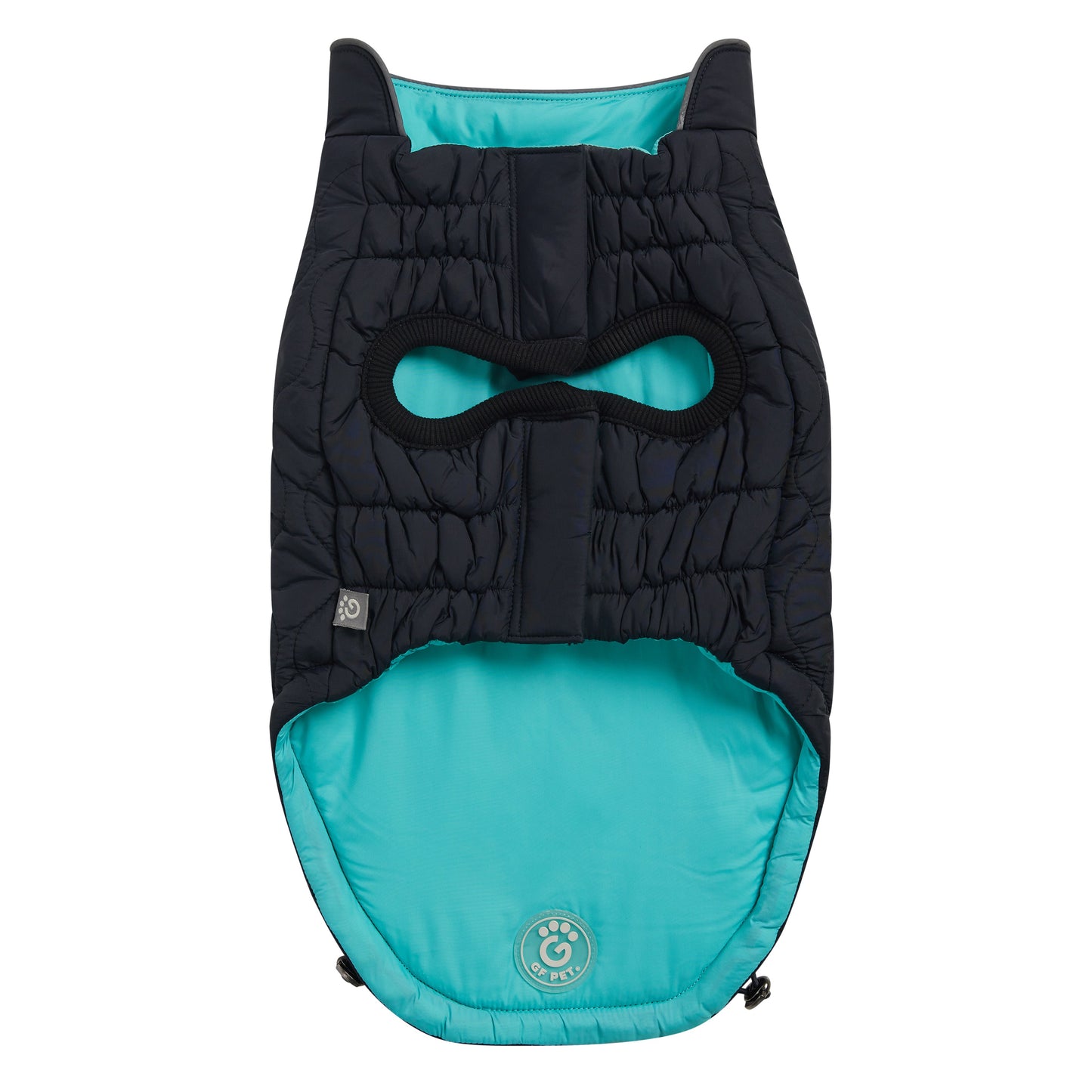 Reversible Chalet Dog Jacket – 2-in-1 Waterproof, Black/Aqua