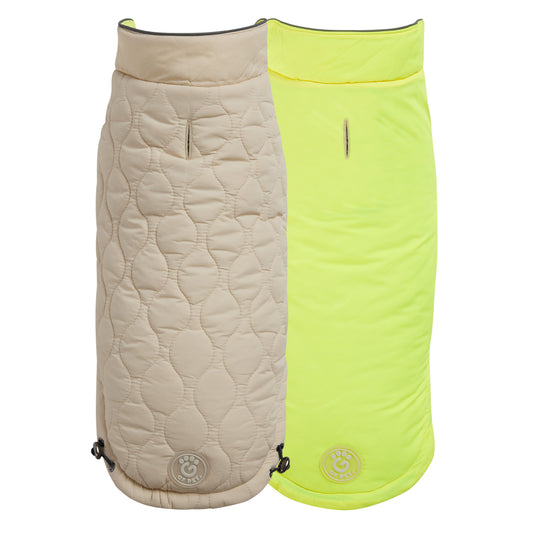 Reversible Chalet Dog Jacket – 2-in-1 Waterproof, Sand/Yellow