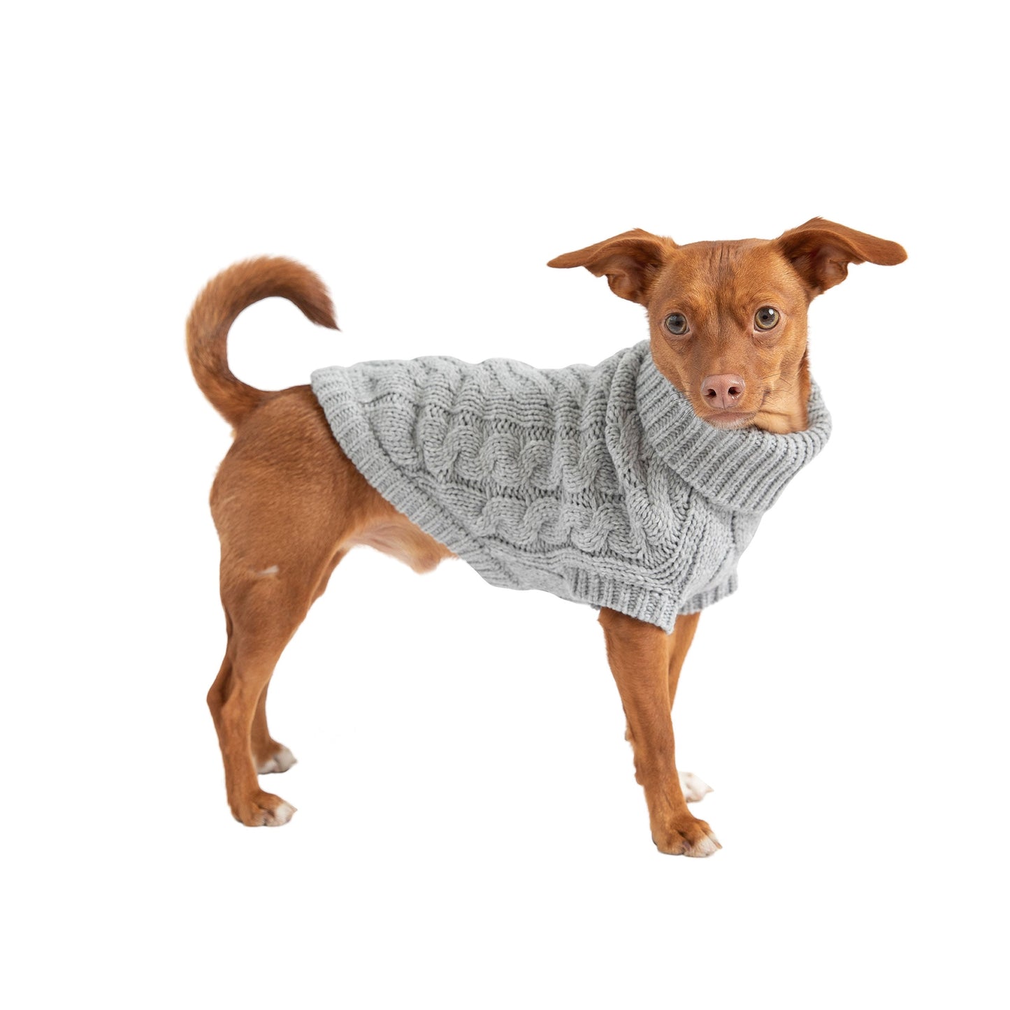 Dog Sweater – Chalet Cable Knit Turtleneck Grey