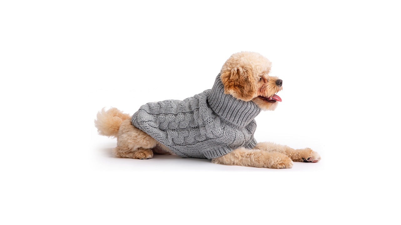 Dog Sweater – Chalet Cable Knit Turtleneck Grey