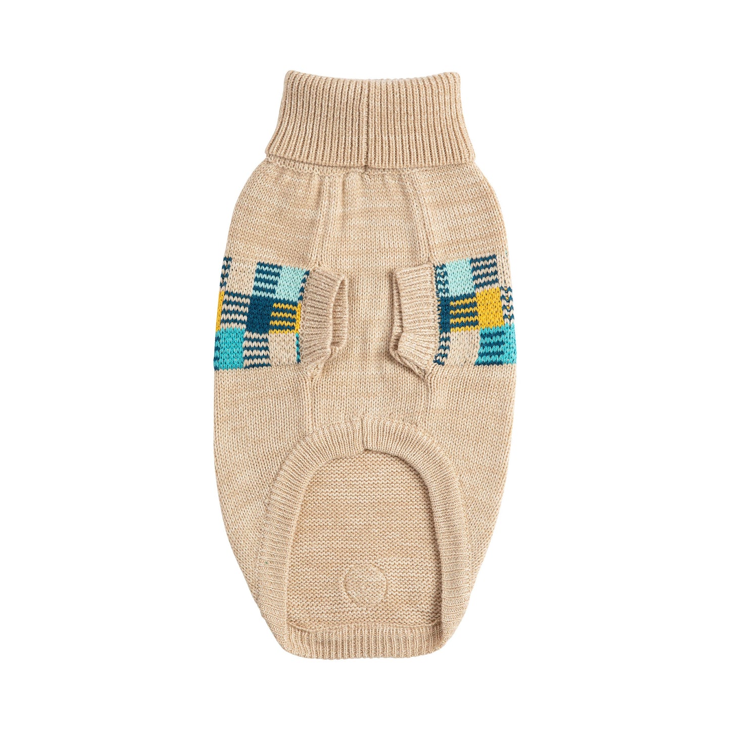 Winter Sailor Dog Turtleneck Sweater – Retro Patchwork, Oatmeal Mix