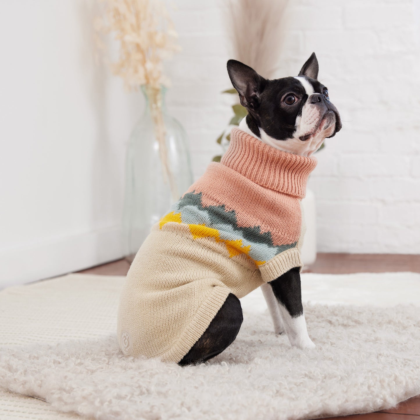 Fireside Dog Sweater – Multi-Knit Turtleneck, Clay