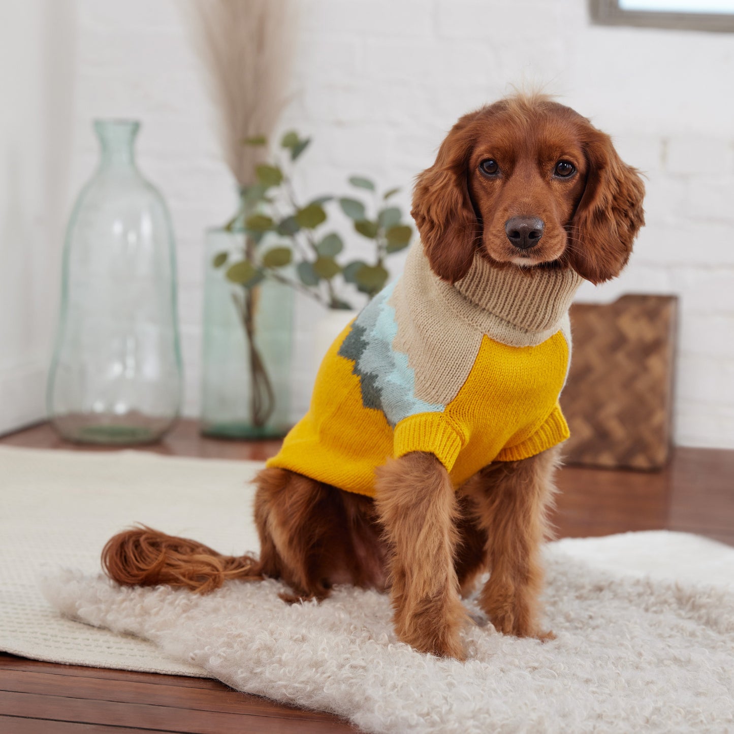 Fireside Dog Sweater – Multi-Knit Turtleneck, Yellow