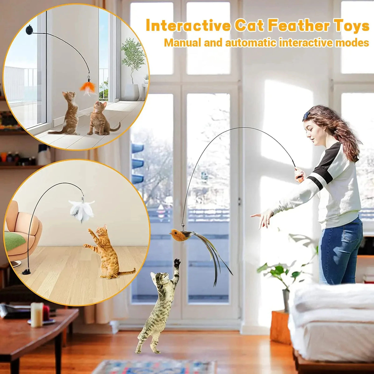 Interactive Cat Feather Toy – Suction Mount, Bounce-Back Play